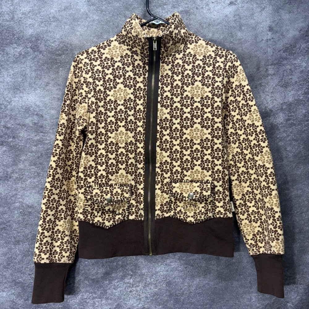 Y2K VTG Prana Geometric Floral Print Full Zip Sweatshirt Jacket Size S Organic